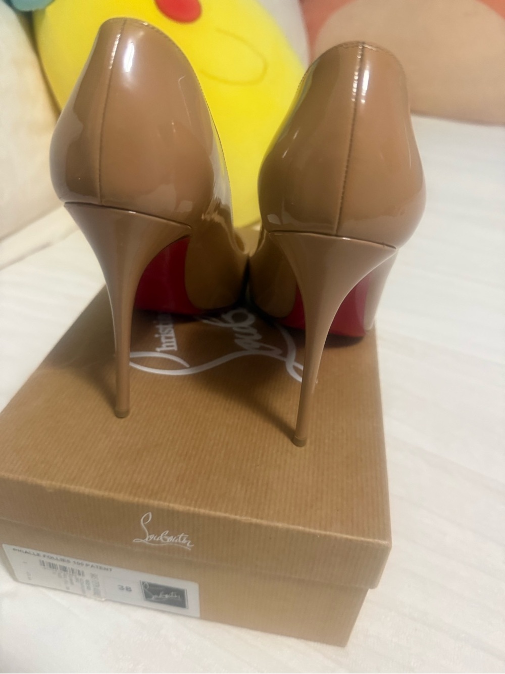 Christian Louboutin Tan Patent Leather Stiletto Pumps